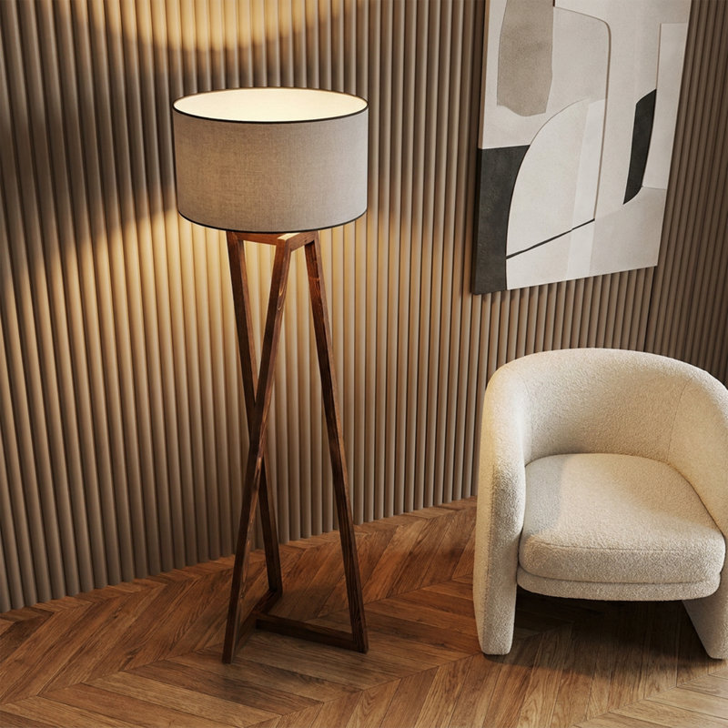 Metropolis Walnut / Grey Drum Shade Floor Lamp