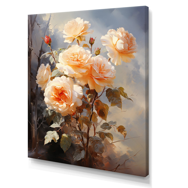 Impression romantique Carsta Peach Roses II, H 32 po x l 16 po x P 1 po, Toile tendue