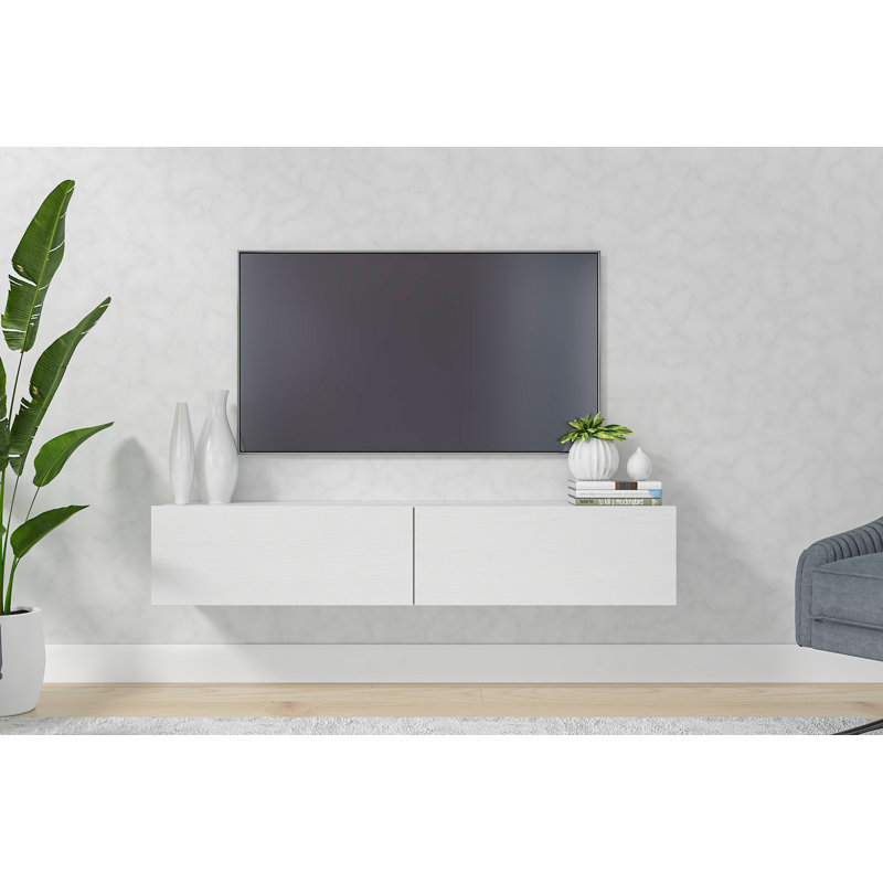 Meuble télé flottant de 53 po Housley, Chêne blanc mat