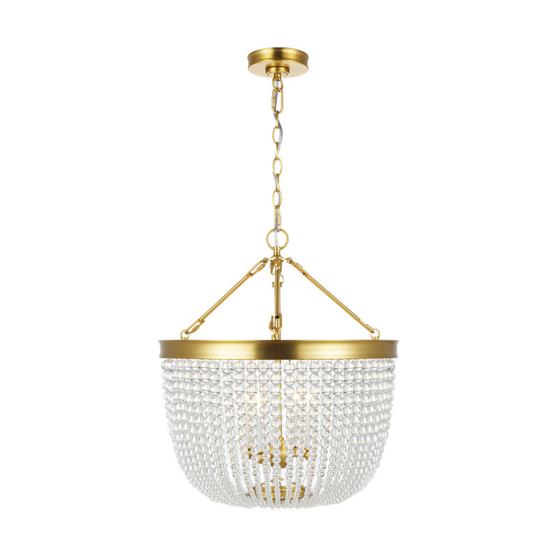 Large Brass and Crystal Indoor/Outdoor Bowl Pendant Light