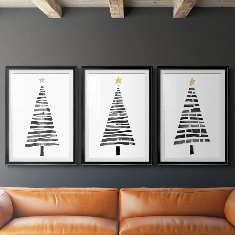Art de Noël des Fêtes de Noël - Impression sur mesure encadrée de qualité supérieure - 3 pièces, H 19 po x l 27 po, Doré