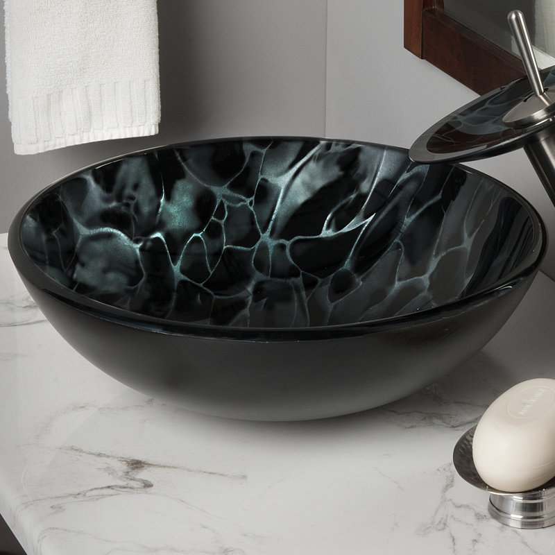 Novatto 16.5'' Black/Silver Glass Circular Bathroom Sink