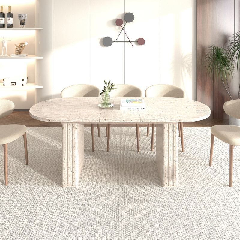 Oval Extendable Dining Table with sturdy base, Beige