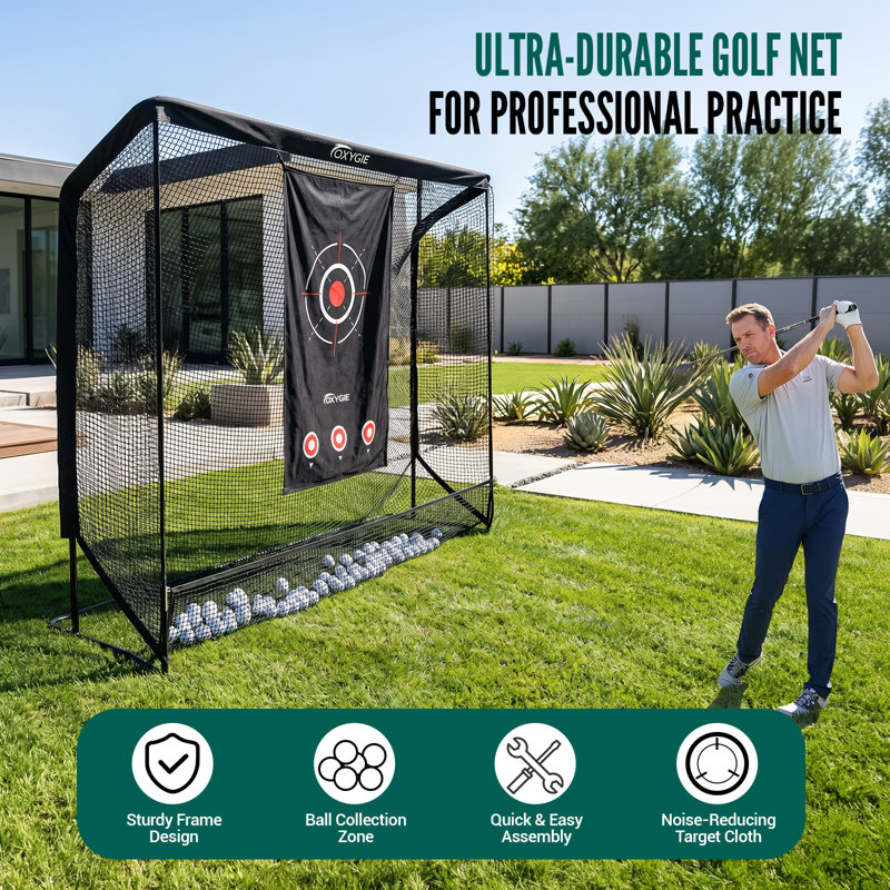 Filet d'entraînement de golf portatif de 3 m x 2,3 m avec cible en toile, cibles de chipping, zone de récupération des balles et sac de transport pour l'entraînement à l'intérieur et à l'extérieur