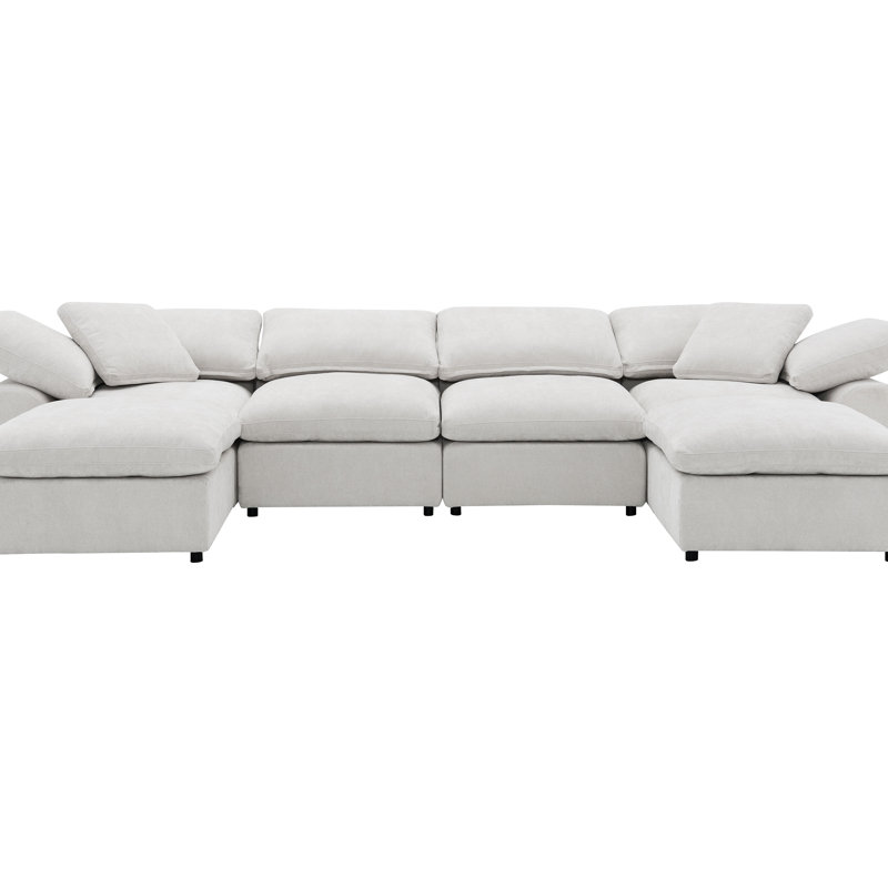 Canapé modulaire en lin ivoire avec repose-pieds 6 pièces Naveen
