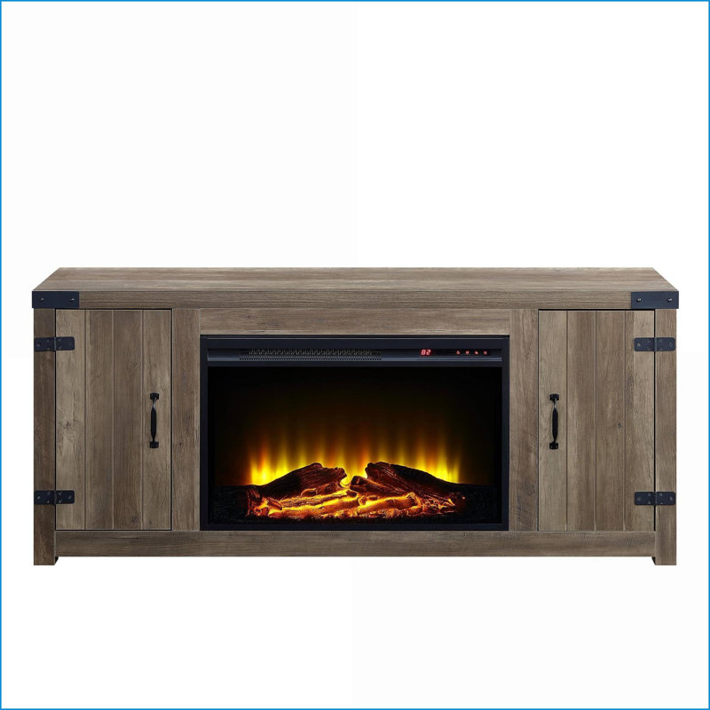 Indoor Fireplace TV Stand, Walnut Brown Finish, 54.5in Wide with Storage | Farmhouse | Primary Living Space