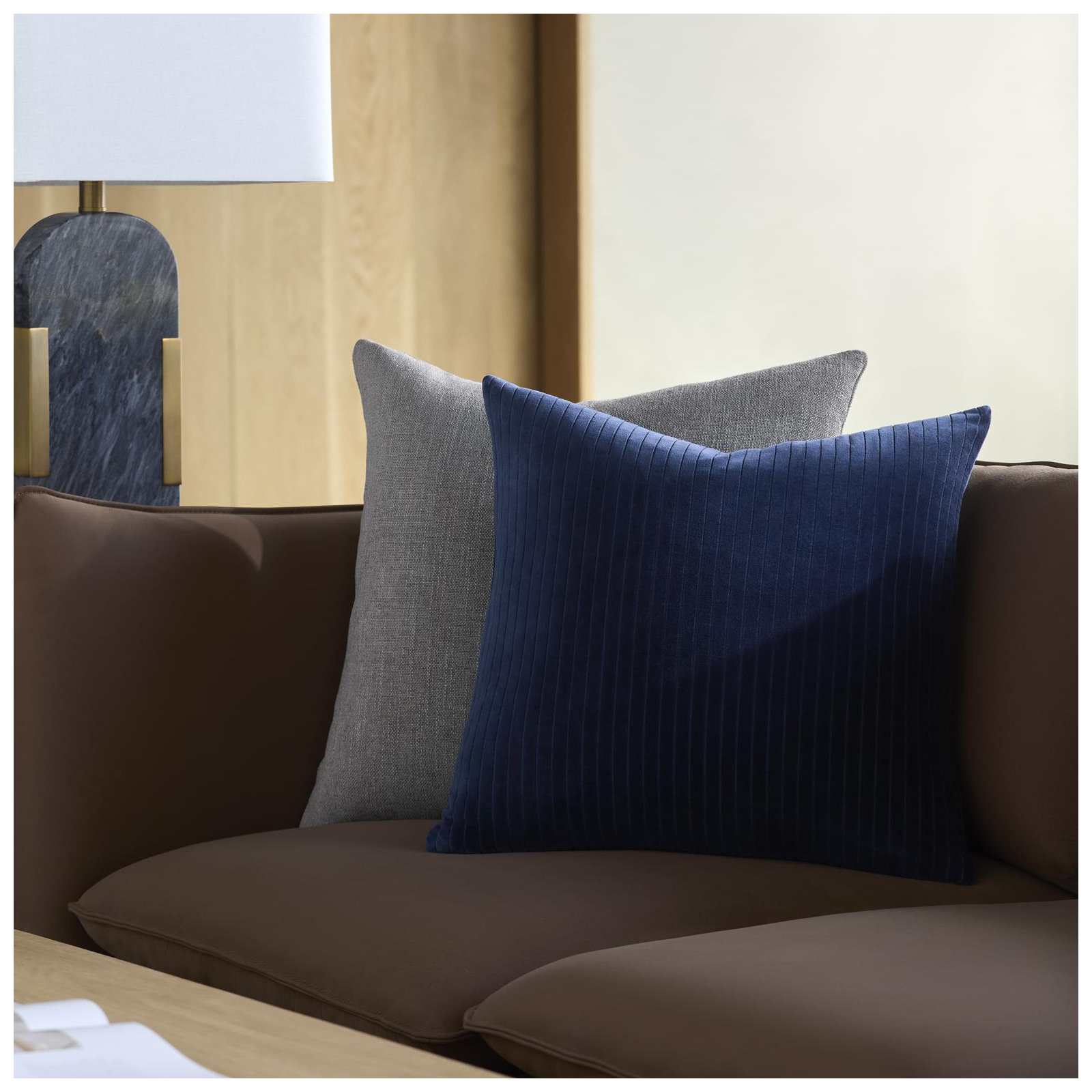 Cotton Throw Pillow, Dark Blue, 22" x 22", Polyester/Polyfill