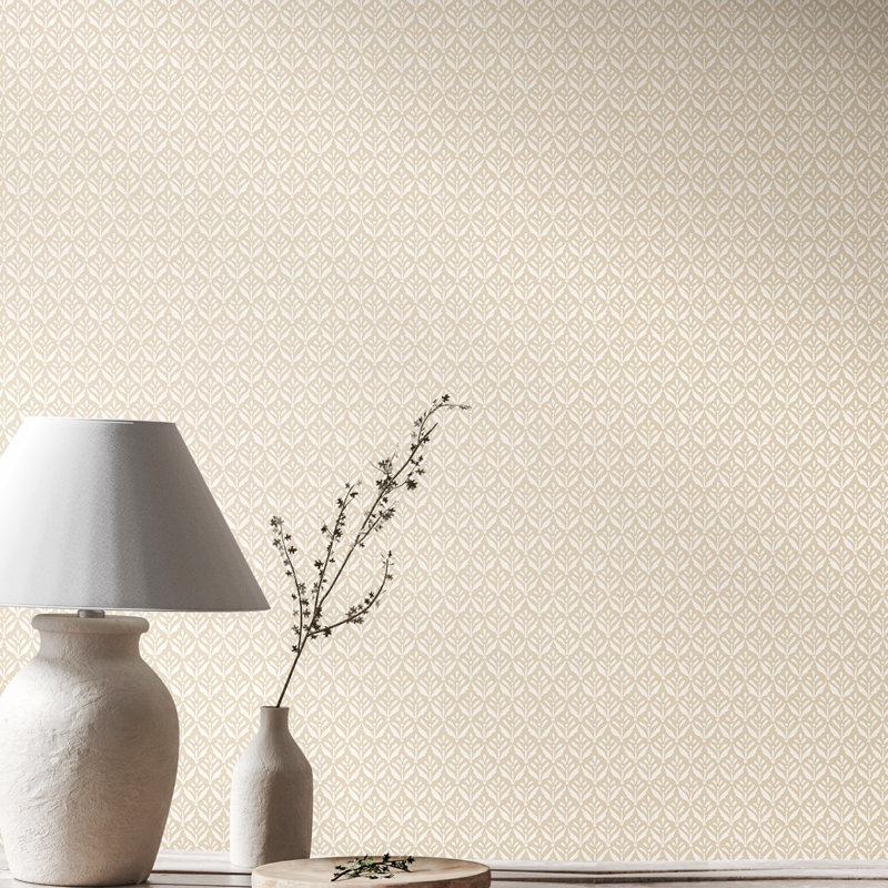 Mini Leaf - Forest 10m Wallpaper, Beige Geometric