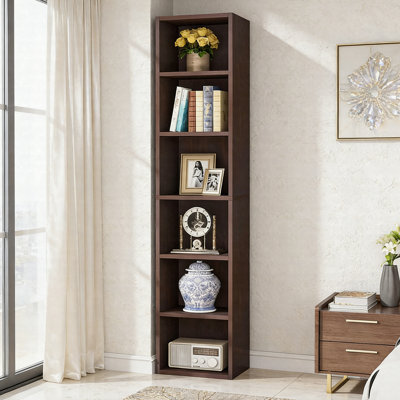 70.9" Narrow Corner Bookcase, Modern 6-Tier Cube Freestanding Display Shelf