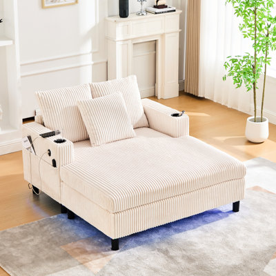 Fauteuil surdimensionné en velours côtelé, charge intégrée, porte-gobelets, système intelligent inclinable à 7 couleurs de température et rangement latéral de type C