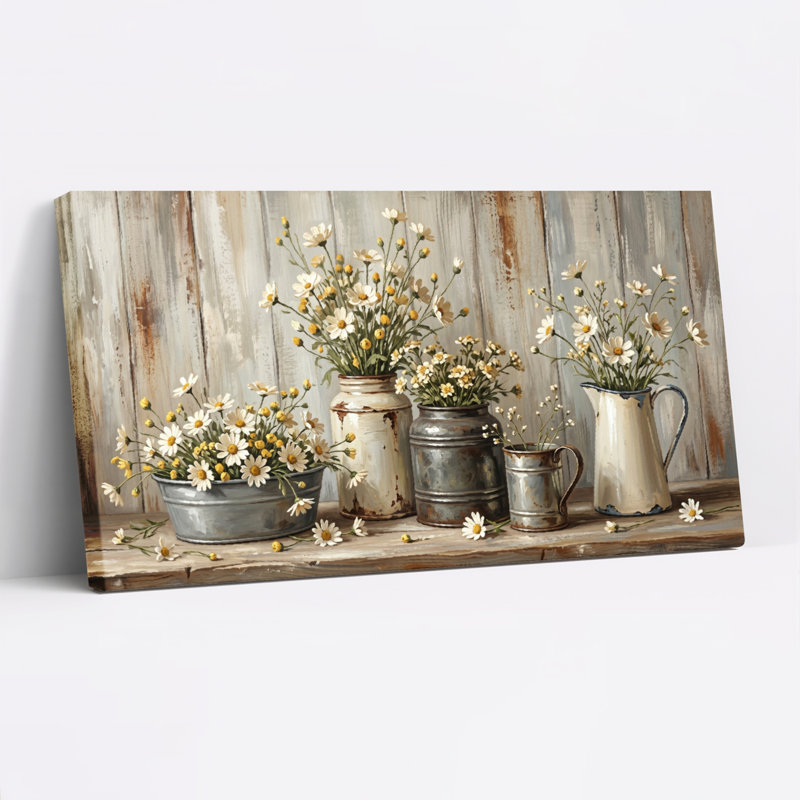 Ensemble de 1 tableau sur toile à fleurs rustiques, L 48 po x H 24 po, Toile tendue