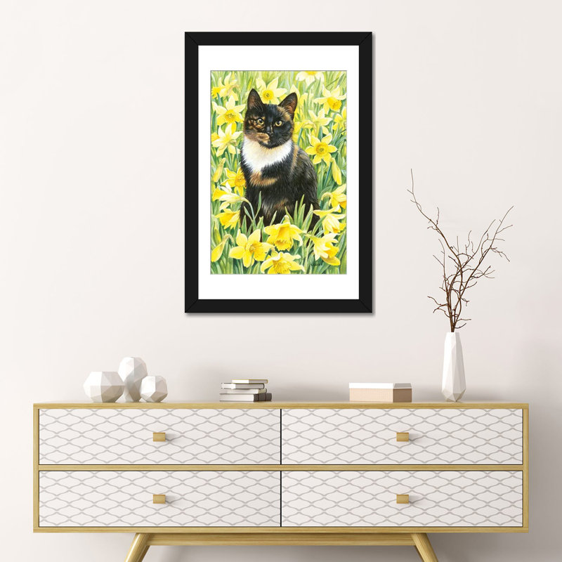 «Motley in Wild Daffodils», impression sur toile, H 32 po x l 24 po x P 1 po, Papier d'art encadré noir, Blanc