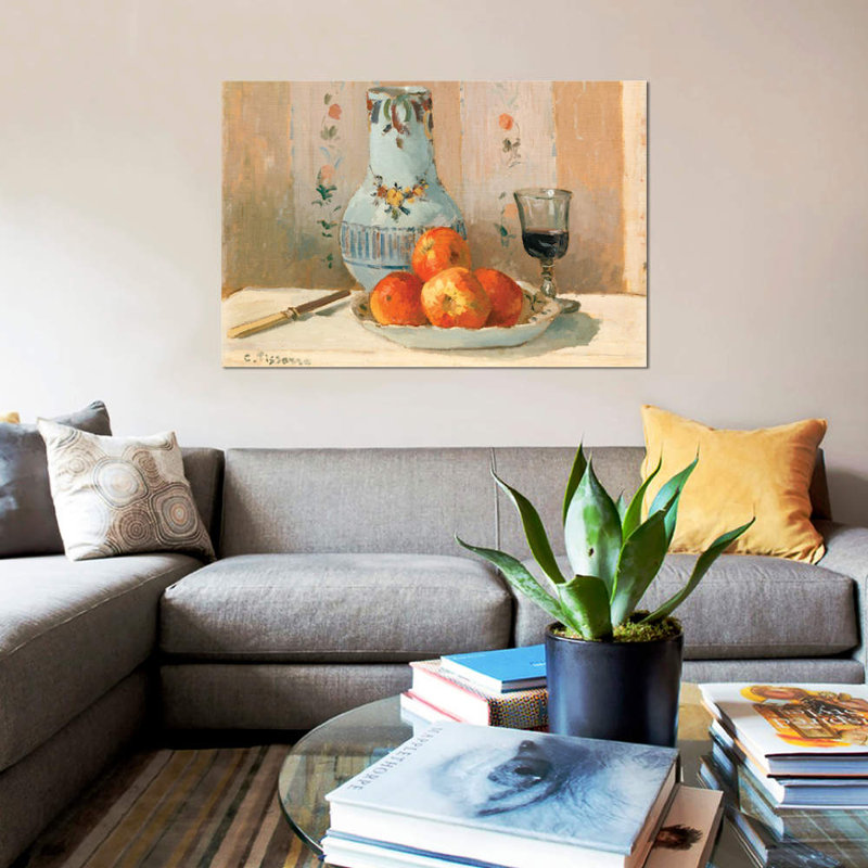 «Still Life with Apples and Pitcher», reproduction sur toile, H 26 po x l 40 po x P 1,5 po, Toile tendue, Pas de tapis
