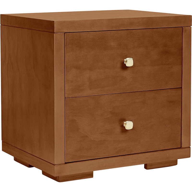Table de chevet 2 tiroirs en bois, Noyer
