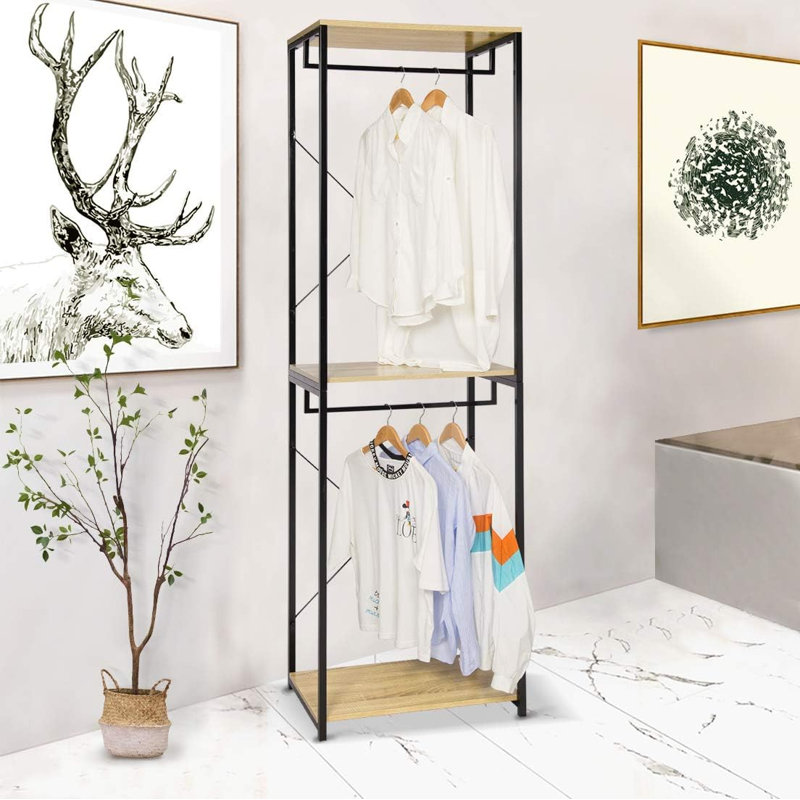 Kestner 60cm Industrial Pipe Clothing Rack, Black/Light Oak