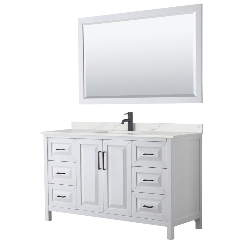 Daria 60'' W Vanity, White, Matte Black, White Quartz