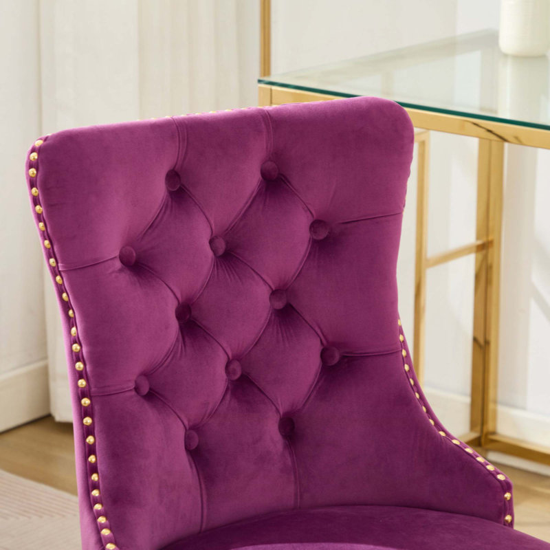 Furniture Office Chair,Modern Velvet Upholstered Tufted Button Home Office Chair With Metal Base,Adjustable Desk Chair Swivel Office Chair
