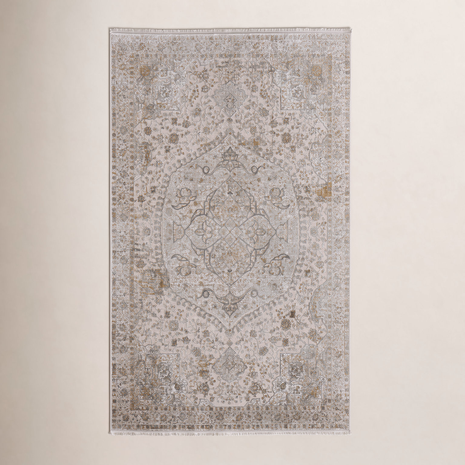 Ivory Traditional Medallion Oriental Rug, Rectangle 6'6" x 9'6"