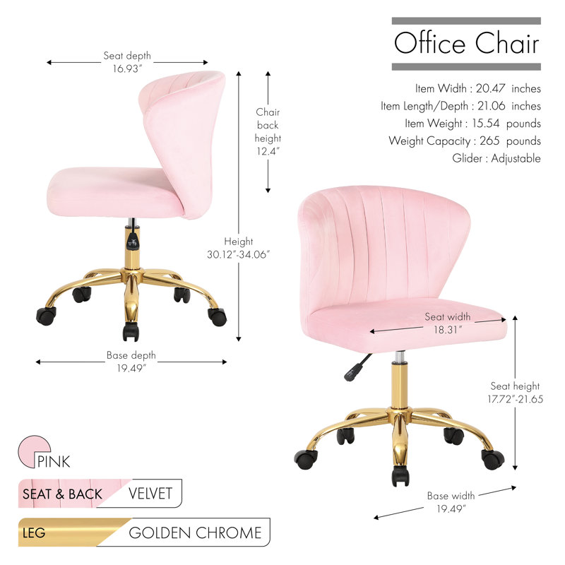 Benzonia Velvet Office Chair, Pink