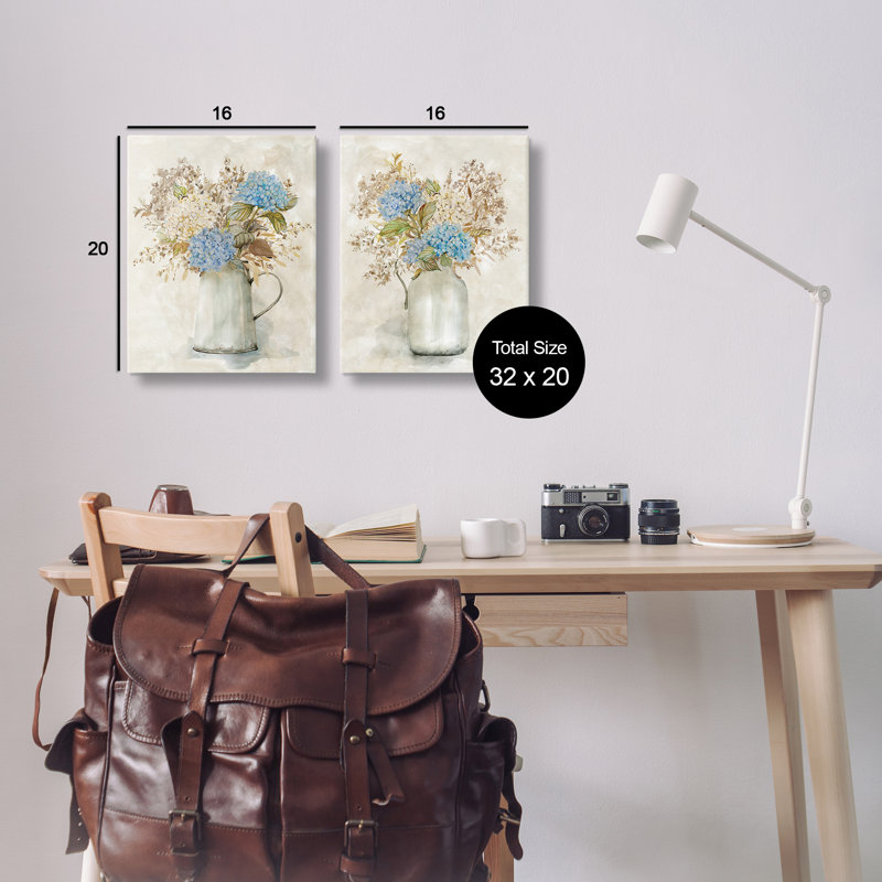Bouquets avec charme champêtre, ensemble de 2 toiles d'art, design par Carol Robinson, H 20 po x l 16 po