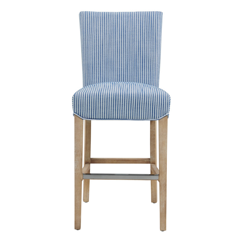 Zyaire Upholstered Counter Stool with Solid Wood Frame, Counter Stool (26.5" Seat Height), Blue Stripe