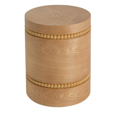 Modern Organic Wood Veneer Cylindrical End Table with Beaded Detailing