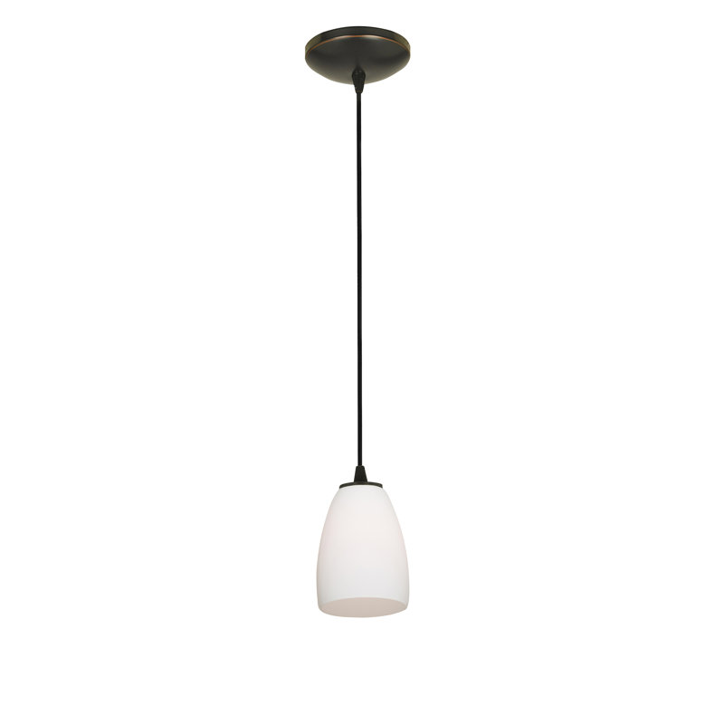 Luminaire suspendu en forme de cloche à 1 lumière Phinney, Cordon, Opale, Bronze huilé
