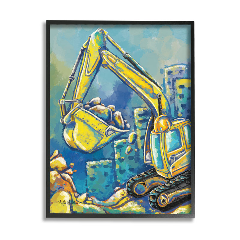 «Bulldozer Construction, peinture sur bois» par Nidhi Wadhwa, reproduction, H 30 po x l 24 po x P 1,5 po
