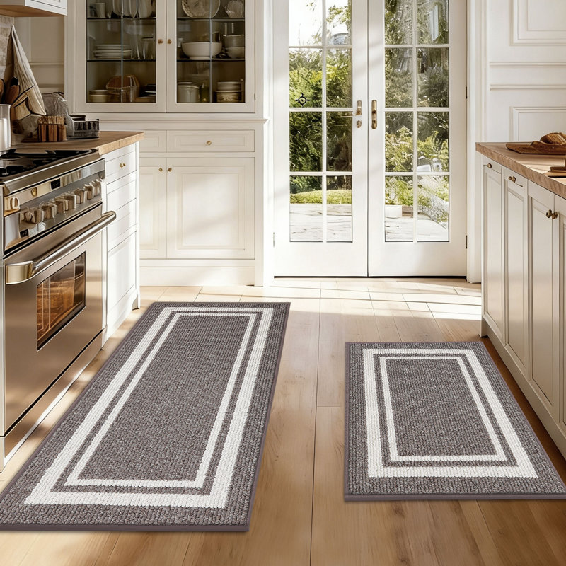 Caylon Kitchen Mat with Non-Slip Backing, 2-Piece Kitchen Rugs Super Absorbent & Machine Washable - Dirt-Resistant Mat for Kitchen, Laundry Room, Entryway