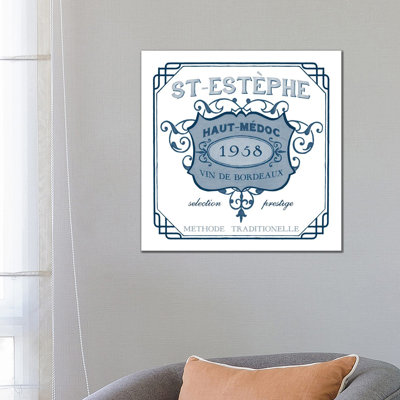 Indigo Wine Labels IV 1 Piece Wrapped Canvas Wall Art