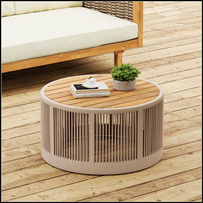 Table basse d'extérieur en corde de rotin et bois d'acacia - Meubles de patio durables et élégants pour le jardin, la cour et le balcon