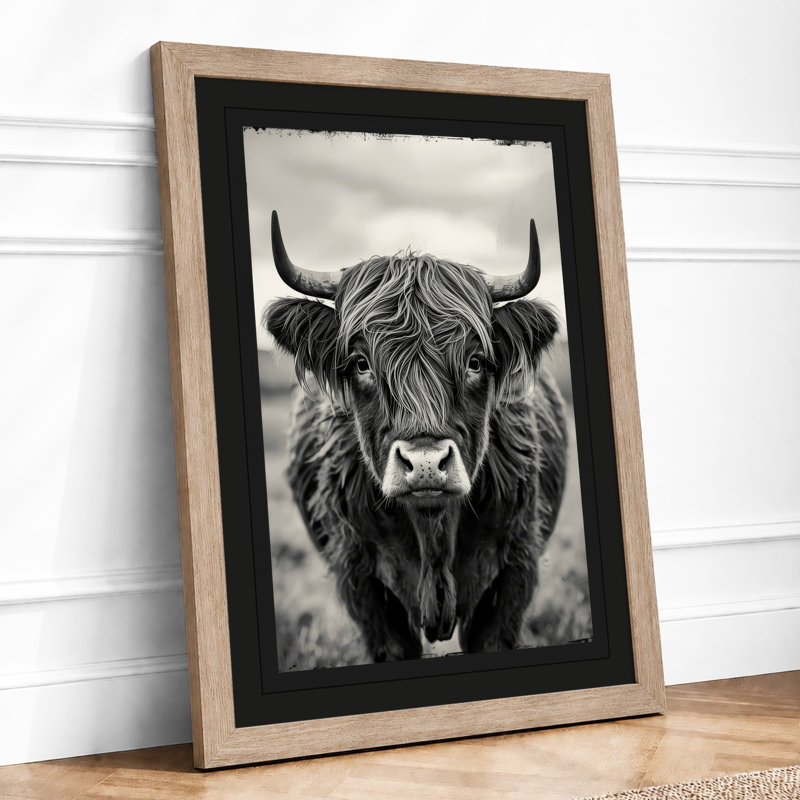 Highland Cattle Portrait Rustic - Print, A2 - 59.4 x 42.0 cm, Oak