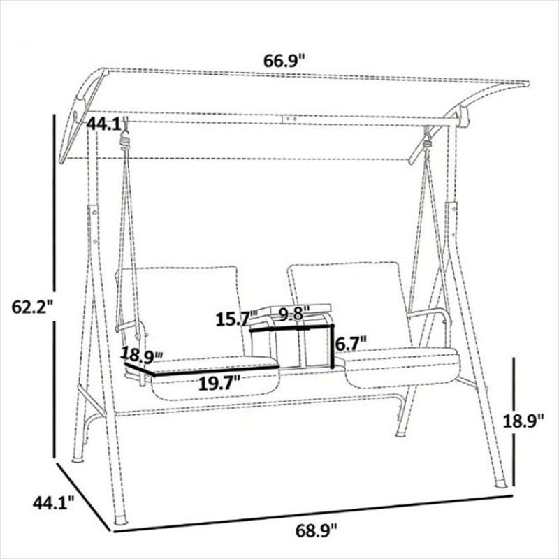 Balançoire de porche de 175 cm (69 po) avec finition bleue et rangement, auvent réglable, 112 x 175 x 158 cm (44,1 x 68,9 x 62,2 po)