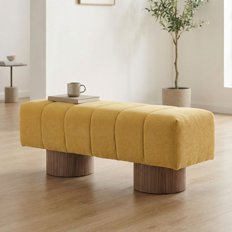 50" Yellow Upholstered Dining Bench, Yellow