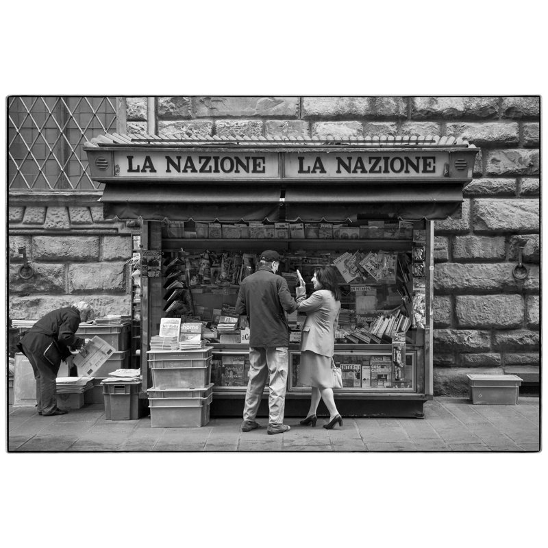 Italian Newspaper Stand - Picture Frame Photograph on Paper , 28.5" H x 40" W, Black Framed