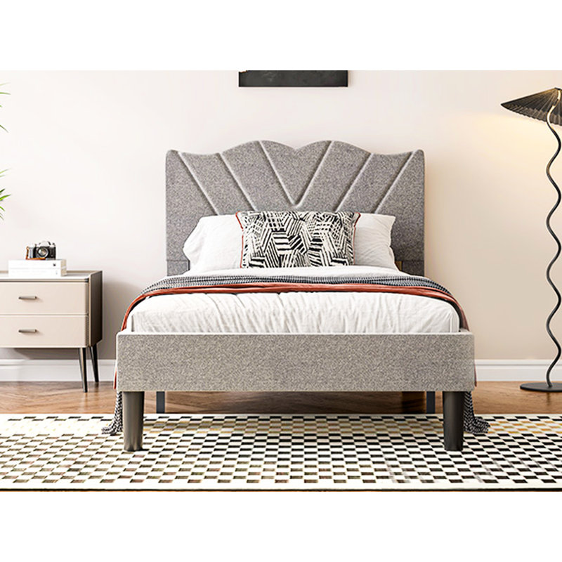 Structure de lit plateforme tapissier, gris simple, support robuste, barres de sourdine, supporte jusqu'à 800 livres, assemblage rapide pour la fabrication de matelas à ressorts,