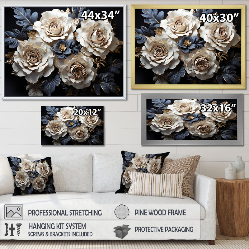«Gray and Gold Rose Passion I», reproduction sur toile, Toile tendue, H 24 po x l 32 po x P 1 po