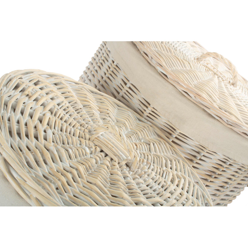 Wicker 2 Piece Lined Laundry Basket Set, White Wash