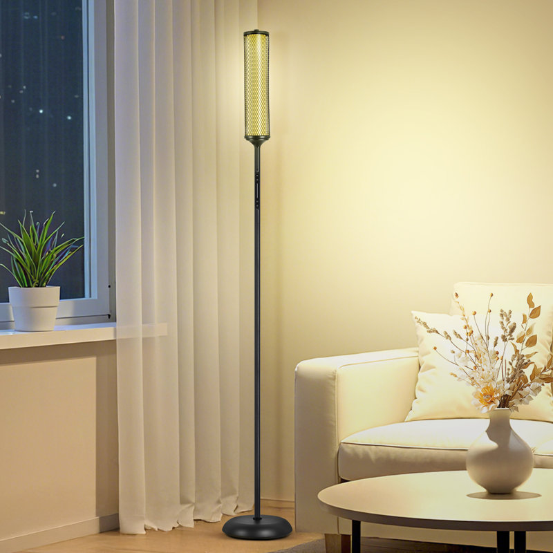 Lampe intelligente sur pied en métal 66,14 po RGBCW avec interrupteur tactile et télécommande, Noir