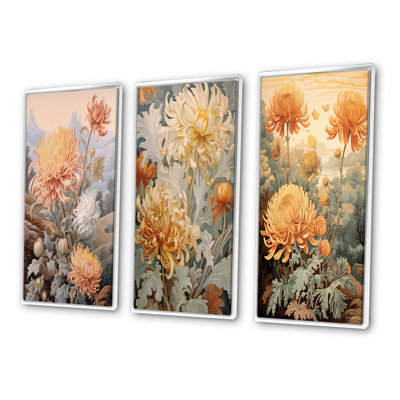 «Blooming White Orange Orange», art mural 3 pièces Wildflowers