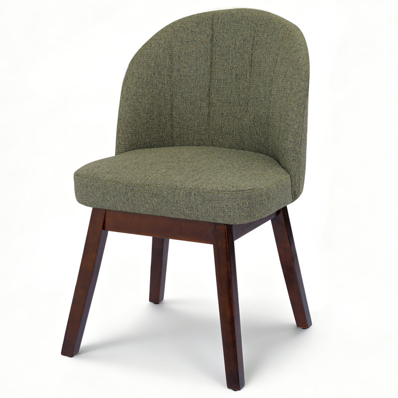 Chaise de salle à manger à dossier incurvé, recouverte de tissu, pieds en bois massif, marron, ensemble de 6, 6, Brown