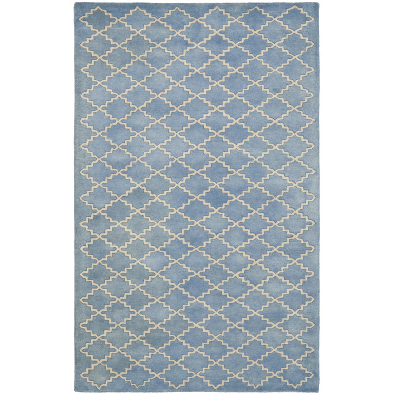 Tapis bleu / crème en laine touffeté à la main Carolene, Rectangle de 2 pi x 3 pi