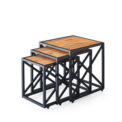 Modern Nesting Table Set (3 Pieces), Pine Colour, Sizes: 17.5 x 19.7 x 20.7 in, 15.2 x 18.7 x 18.7 in, 12.8 x 17.7 x 16.9 in | 100% Melamine Coated Particle Board, Durable & Stylish Design for Home & Office