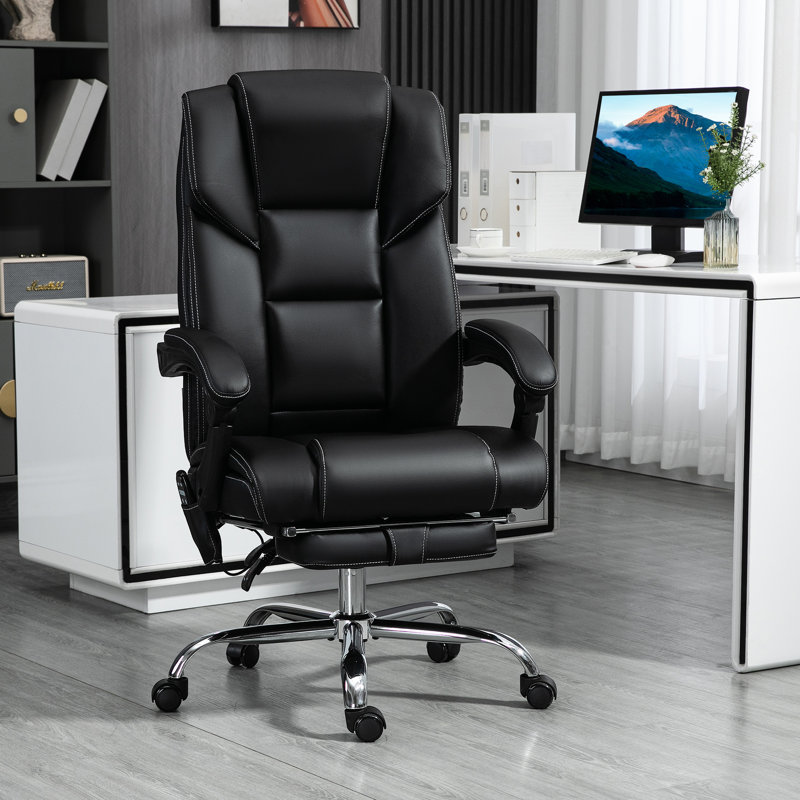6 chaises réglables à hauteur réglable avec repose-pieds, inclinables, lombaires chauffantes, cuir synthétique, noir pour une vie de bureau confortable