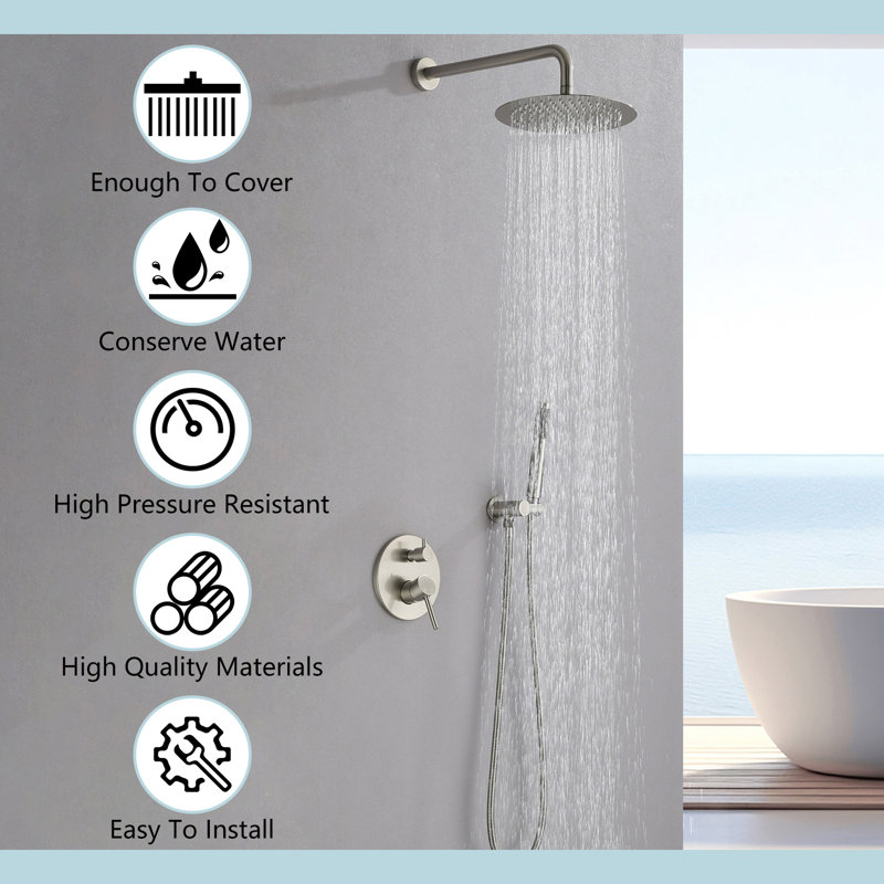 Brushed Nickel Brass Shower System With Rough-in Valve