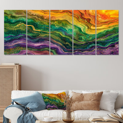 «Rainbow Stone Structure Waves - Art mural en marbre», 5 pièces