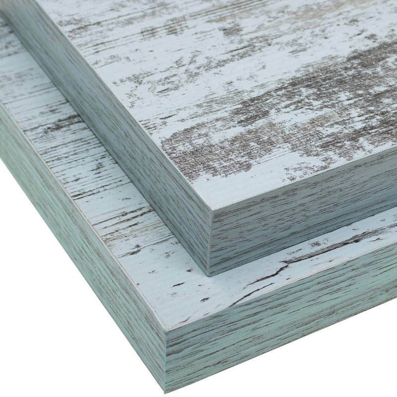 Rustic Coastal Blue Distressed Wood Floating Wall Shelf Set