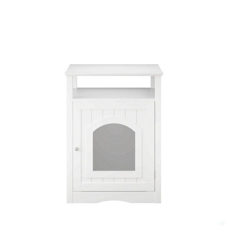 Meuble de litière pour chat, maison de chat d'intérieur en bois avec armoire fermée, meuble de litière caché avec tablette de rangement, table d'appoint moderne pour salon ou chambre à coucher - blanc