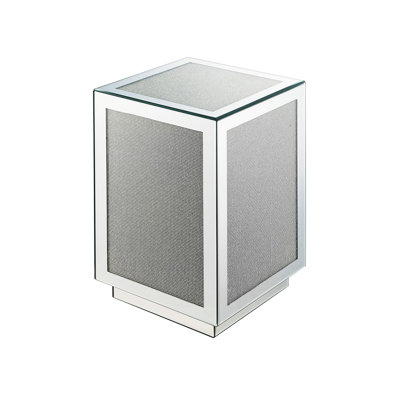 Table d'appoint décorative avec faux diamants - l 12 po x P 12 po x H 20 po, argent, bois synthétique robuste et verre composite en métal