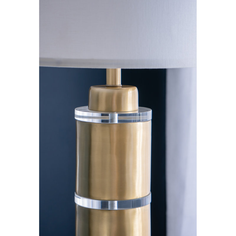 Lampe de table cylindrique dorée et blanche D15x25,5 "avec abat-jour tambour (assemblage de l'abat-jour requis)